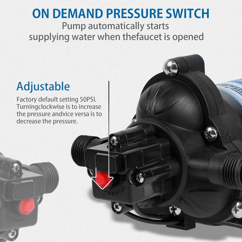 wassermann Water Pressure Booster Pump 115 Volt AC 4.5GPM 55PSI,Water Pump Self Priming Diaphragm Pump with Pressure Switch for Kitchen Bathroom Marine Yacht Garden - Image 3